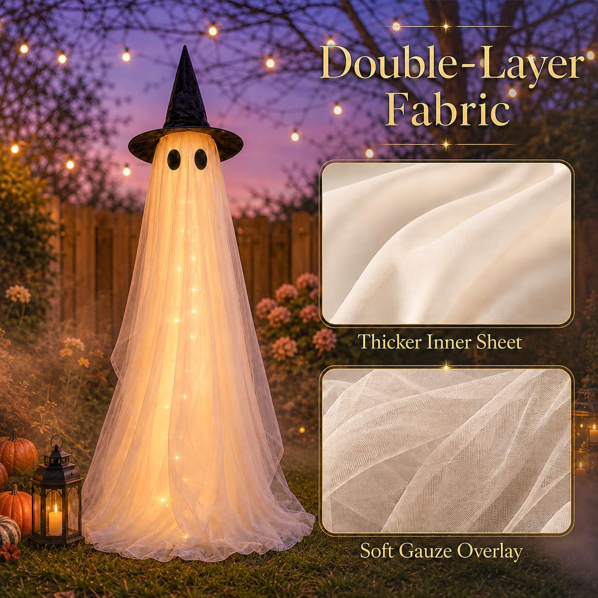 5.5FT Glow Ghost - Light-Up Standing Halloween Decoration