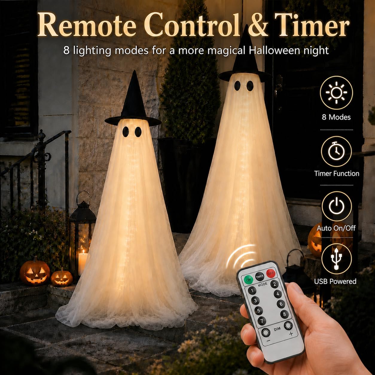 5.5FT Glow Ghost - Light-Up Standing Halloween Decoration